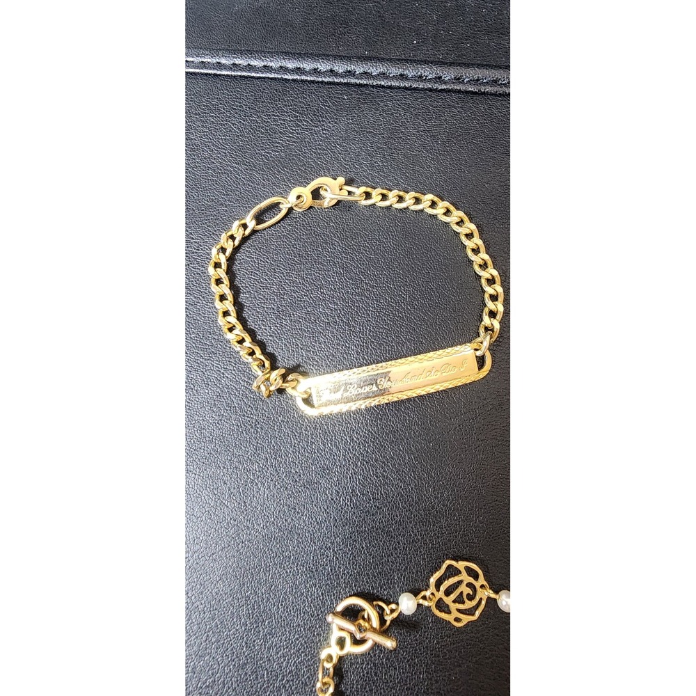 Disney Winnie Pooh Charm Rose Pearl ID Bracelet Bundle Gold Tone 3pc Set - Picture 3 of 14